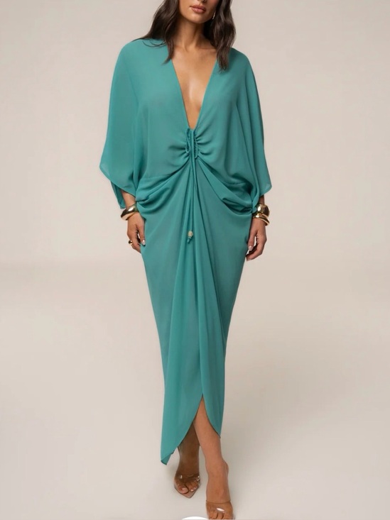 JLUXLABEL Dresses & Skirts - JLUXLABEL Teal Deep V Ruched Maxi Dress